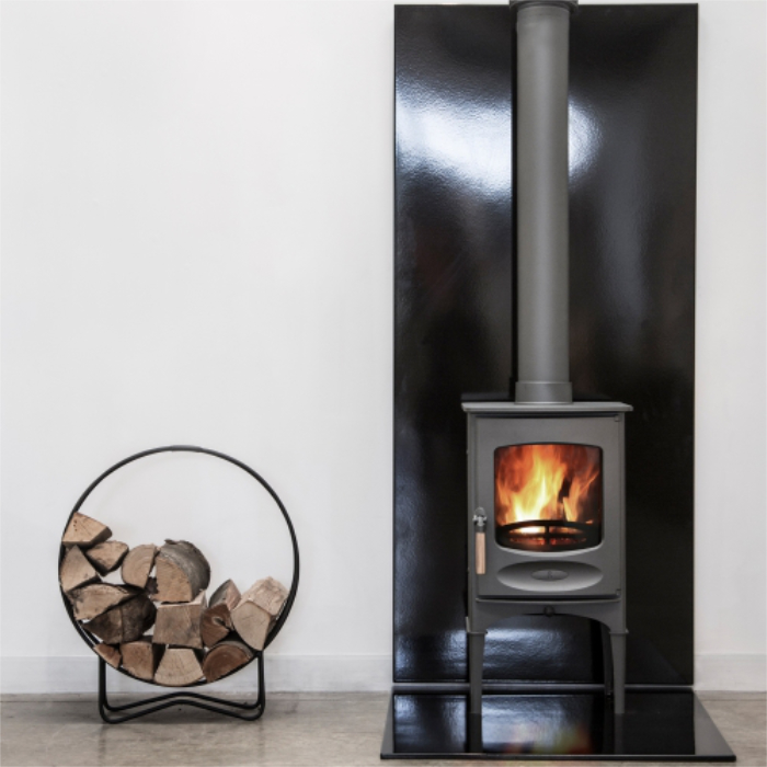 Vlaze Vitreous Enamelled Heat Shield u0026 Hearth Kit, Black | Stoves Are Us