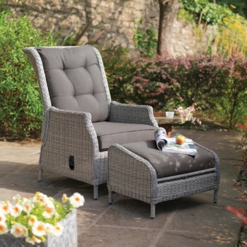 Kettler Palma Classic Recliner with Footstool, White Wash
