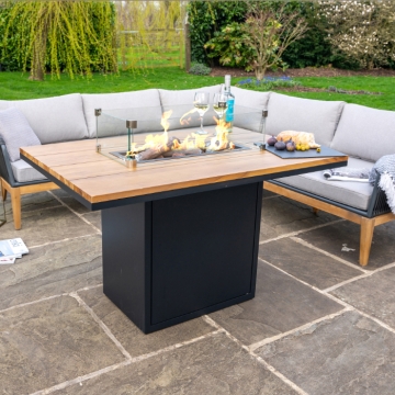 Cosiloft 120 Relax Dining Table with Gas Fire Pit, Black & Teak