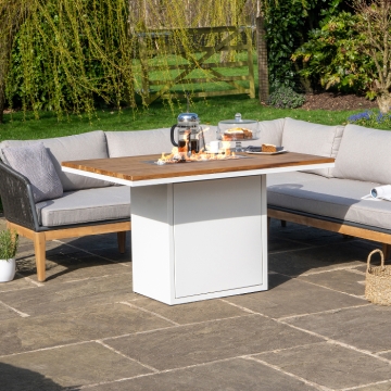 Cosiloft 120 Relax Dining Table with Gas Fire Pit, White & Teak