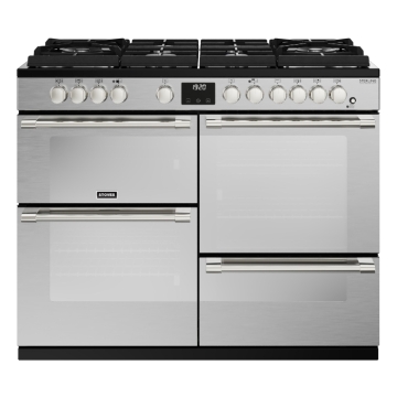 Stoves Sterling Deluxe D1100DF GTG Stainless Steel 110cm Dual Fuel Gas-Thru-Glass Range Cooker