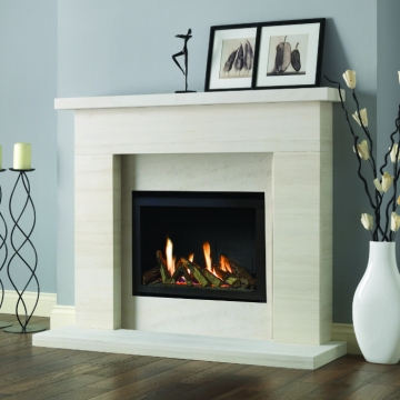 PureGlow Drayton Limestone Fireplace with Chelsea Gas Fire