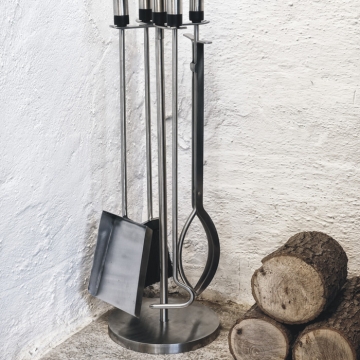 60cm Brushed Steel Fireside Companion Set