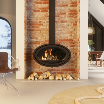 Dik Geurts Oval Front Ceiling Hung Wood Burning Stove