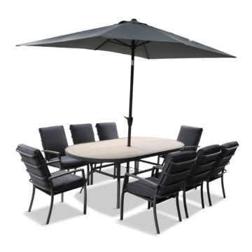 LG Outdoor Monza 8 Seat Set with Highback Chairs & Parasol