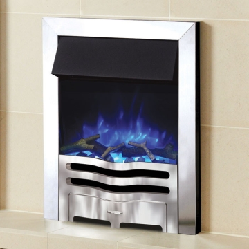 Polished Steel Effect Frame and Front with Blue Flame Detail