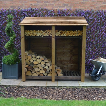 Hambleton 6ft Double Bay Solid Log Store with Shelf