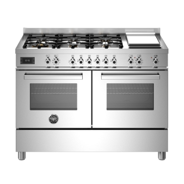 Bertazzoni 120cm Professional Series 6 Burner & Griddle Electric Double Oven, Stainless Steel