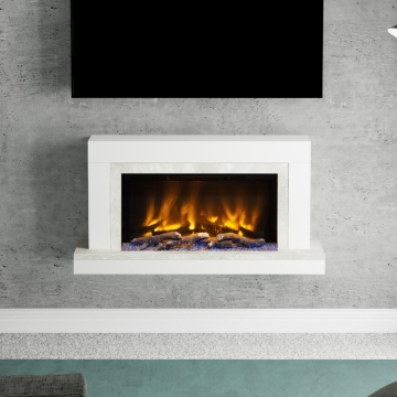 Elgin & Hall Vardo 47" Pryzm Electric Fireplace Suite, Ice White & Feather