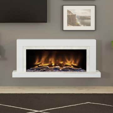 Elgin & Hall Vardo 57" Pryzm Electric Fireplace Suite, Ice White & Feather
