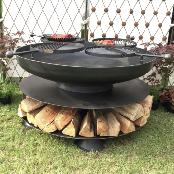 Ring of Logs 120cm Fire Pit with Four Swing Arm BBQ Racks