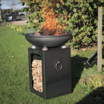 70cm Fire Bowl with Log Store