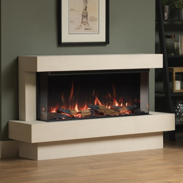 PureGlow Seaton 55" Portuguese Limestone Electric Fireplace Suite
