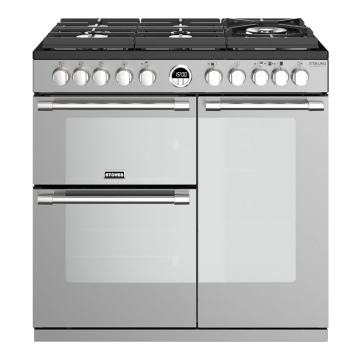 Stoves Sterling Deluxe D900DF GTG Stainless Steel 90cm Dual Fuel Gas-Thru-Glass Range Cooker