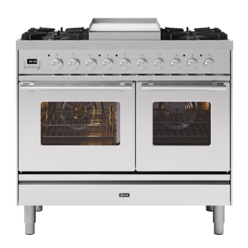 ILVE Roma 100cm Fry Top Twin Cavity Dual Fuel Range Cooker, Stainless Steel