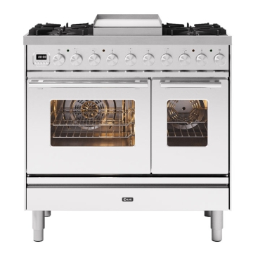 ILVE Roma 90cm Fry Top Twin Cavity Dual Fuel Range Cooker, Stainless Steel