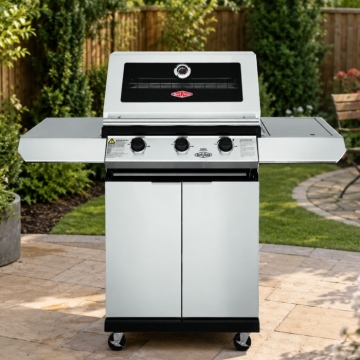 Beefeater 1200 Series 3 Burner BBQ & Side Burner Trolley, Stainless Steel