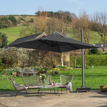 Icon Premium T1 4x3m Oblong Free Arm Parasol, Faded Black