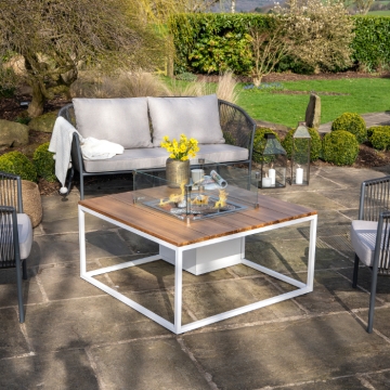 Cosiloft 100 Gas Fire Pit & Lounge Table, White & Teak