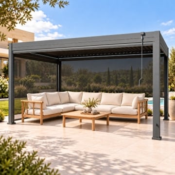 Nestune Luxe 4x3m Aluminium Pergola with 4 Retractable Sides & LED Lights
