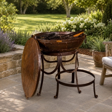 Recycled 70cm Steel BBQ Fire Pit with High & Low Stand Kit and Shield