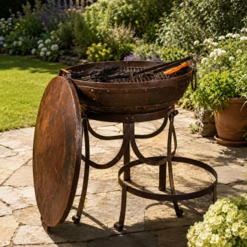 Recycled 80cm Steel BBQ Fire Pit with High & Low Stand Kit and Shield
