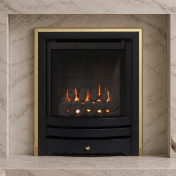 Adore Slimline Multiflue Open Fronted Gas Fire, Brass/Black