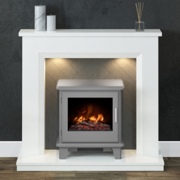Elgin & Hall Millgate 46" Marble Inglenook Fireplace, Chicago Concrete Herringbone