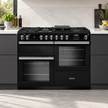Rangemaster Professional 110cm Dual Fuel Range Cooker, Black, Roomset