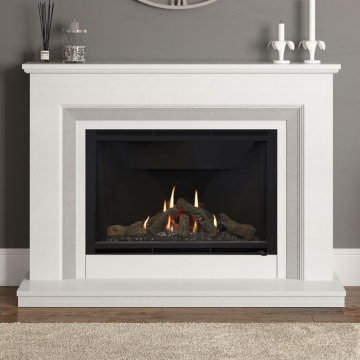 Elgin & Hall Cassius 52" Marble Gas Fireplace Suite, White/Grey
