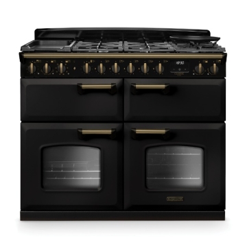 Rangemaster Classic Deluxe 100cm Base Cavity Dual Fuel Range Cooker, Charcoal Black/Brass