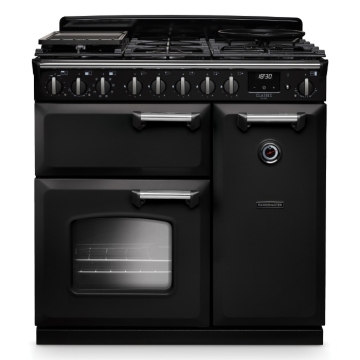 Rangemaster Classic Deluxe 90cm Dual Fuel Range Cooker, Charcoal Black/Chrome