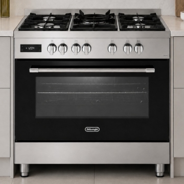 DeLonghi 90cm Single Cavity Dual Fuel Range Cooker, Stainless Steel/Black