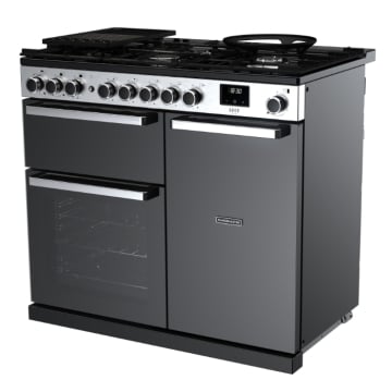 Rangemaster Edge Deluxe 100cm Dual Fuel Range Cooker, Black Glass/Chrome