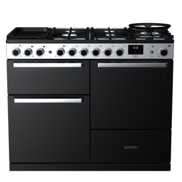 Rangemaster Edge Deluxe 110cm Dual Fuel Range Cooker, Black Glass/Chrome