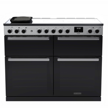Rangemaster Edge Deluxe 110cm Base Cavity Induction Range Cooker, Black Glass/Chrome
