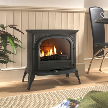 Ekofires 6010 Flueless Gas Stove In Black With Plain Door Room View 