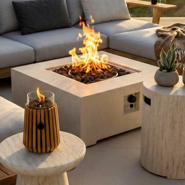 Happy Cocooning Estate Square 88 Fire Pit Table, Oyster Beige
