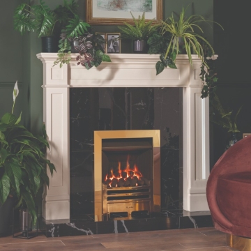 Gazco Logic Arts Inset HE Conventional Flue Gas Fire, Polished Brass Gazco Logic Arts Inset HE Conventional Flue Gas Fire, Polished Brass