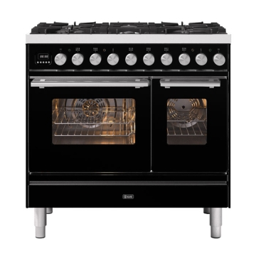 ILVE Roma 90cm Twin Cavity Dual Fuel Range Cooker, Glossy Black