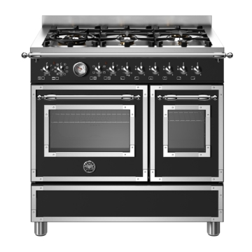 Bertazzoni 90cm Heritage Series 6 Burner Electric Double Oven, Nero Matt Black Bertazzoni 90cm Heritage Series 6 Burner Electric Double Oven, Nero Matt Black