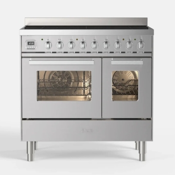 ILVE Pro Line 90cm Twin Induction Range Cooker, Stainless Steel ILVE Pro Line 90cm Twin Induction Range Cooker, Stainless Steel