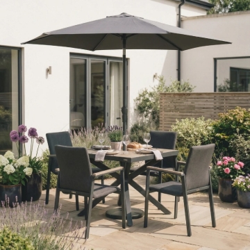 Kettler Tudor 4 Seat Dining Set with Parasol & Base