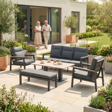 Kettler Tudor 5 Seat Sofa Set with Lounge Armchairs & High/Low Table, Lifestyle