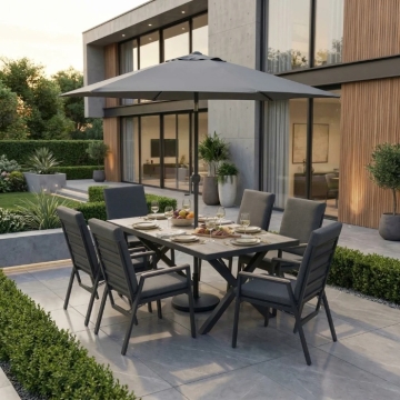 Kettler Tudor 6 Seat Reclining Dining Set with Parasol & Base, Lifestyle