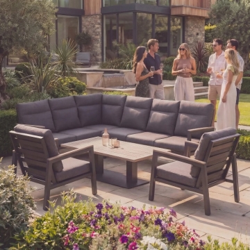 Kettler Tudor Corner Set Right Hand with 2 Armchairs and Rectangular High/Low Table, Lifestyle