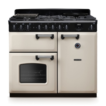 Rangemaster Classic Deluxe 100cm Dual Fuel Range Cooker, Pale Cream/Chrome