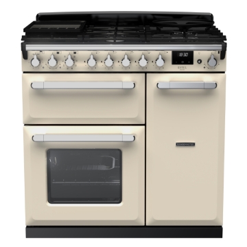 Rangemaster Estel Deluxe 90cm Dual Fuel Range Cooker, Pale Cream/Chrome
