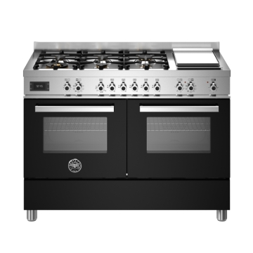 Bertazzoni 120cm Professional Series 6 Burner & Griddle Electric Double Oven, Nero Black