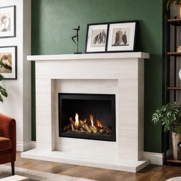 PureGlow Drayton Limestone Fireplace with Chelsea Gas Fire